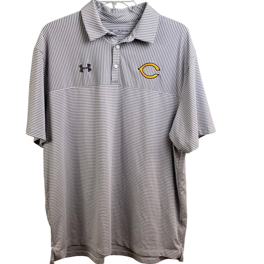 Under Armour Heat Gear Gray Striped Polo College Wishbone Yellow‎ C Polo 2XL